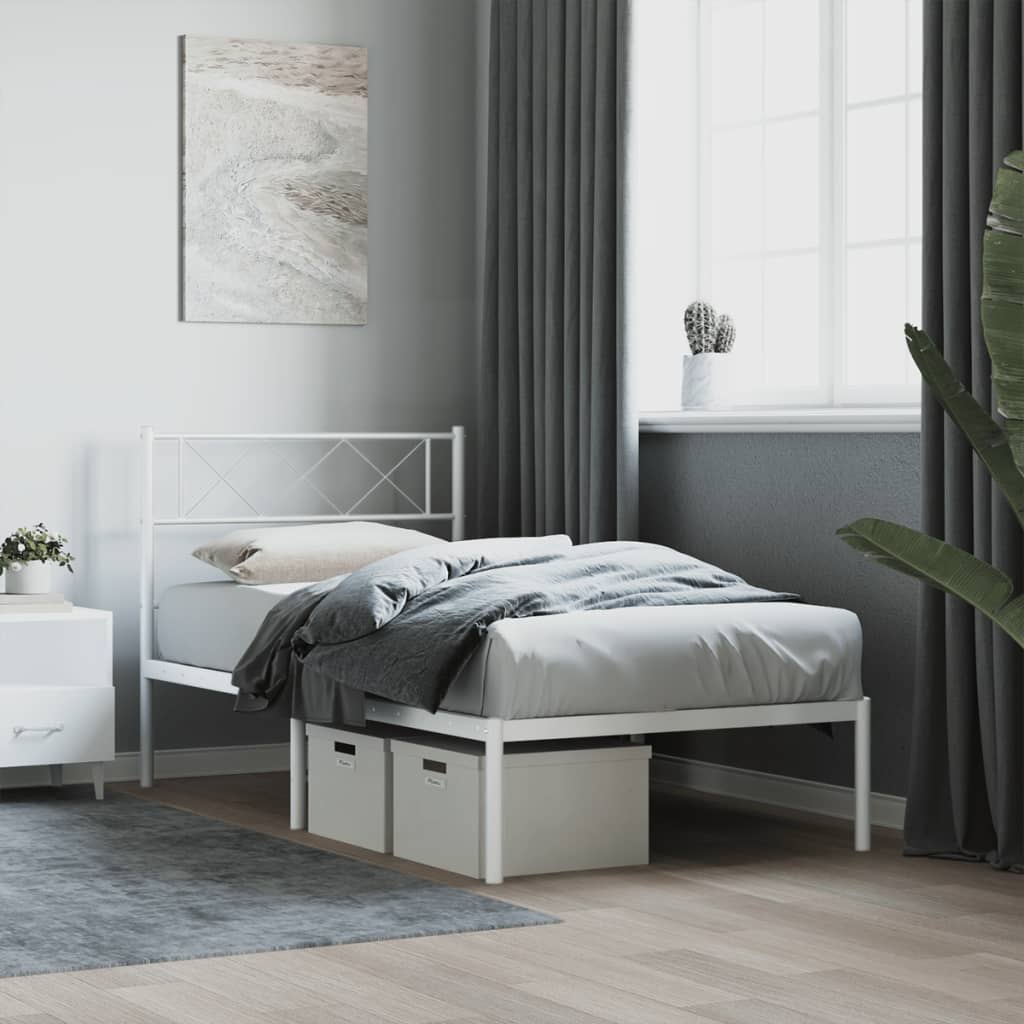 Bedframe met hoofdbord metaal wit 80x200 cm – afbeelding 1