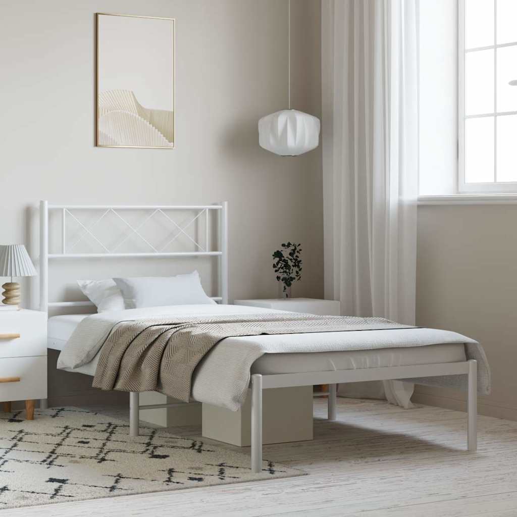 Bedframe met hoofdbord metaal wit 100x200 cm – afbeelding 1