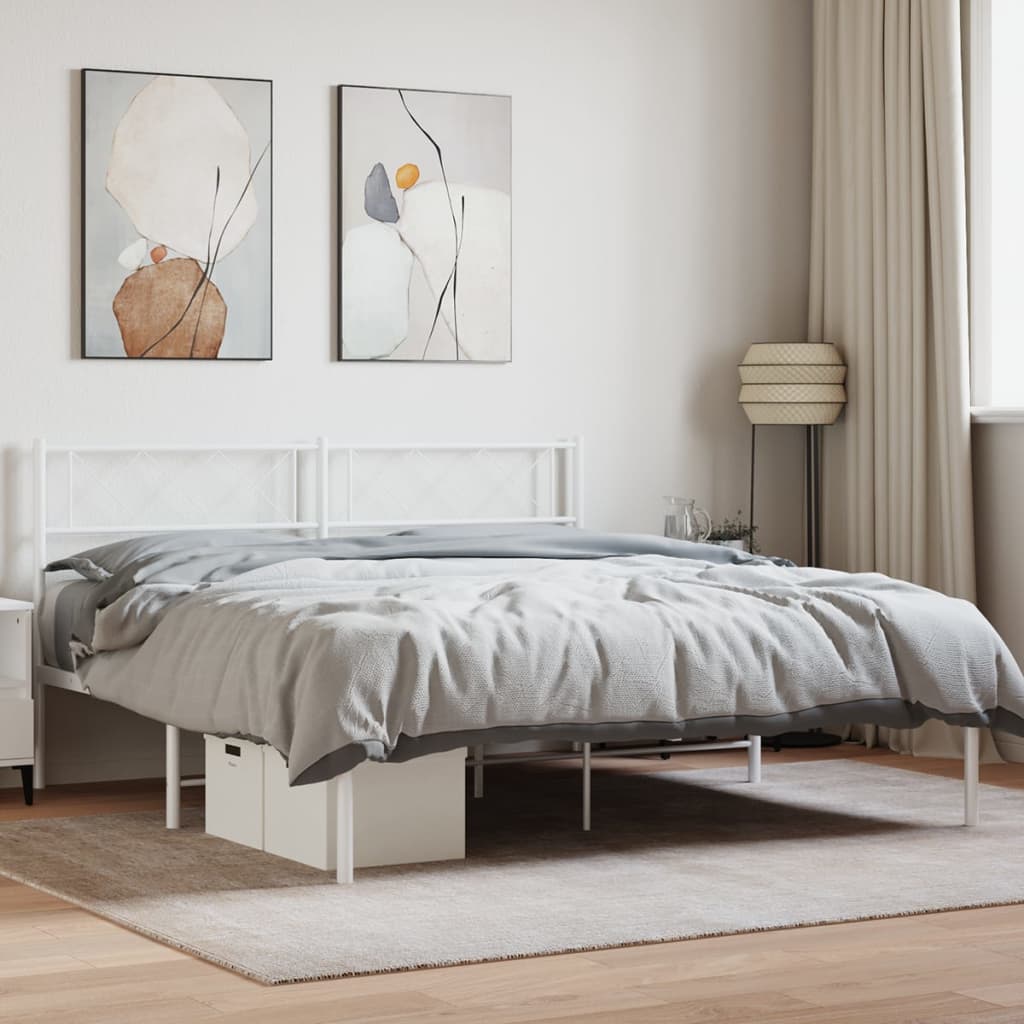 Bedframe met hoofdbord metaal wit 160x200 cm – afbeelding 1