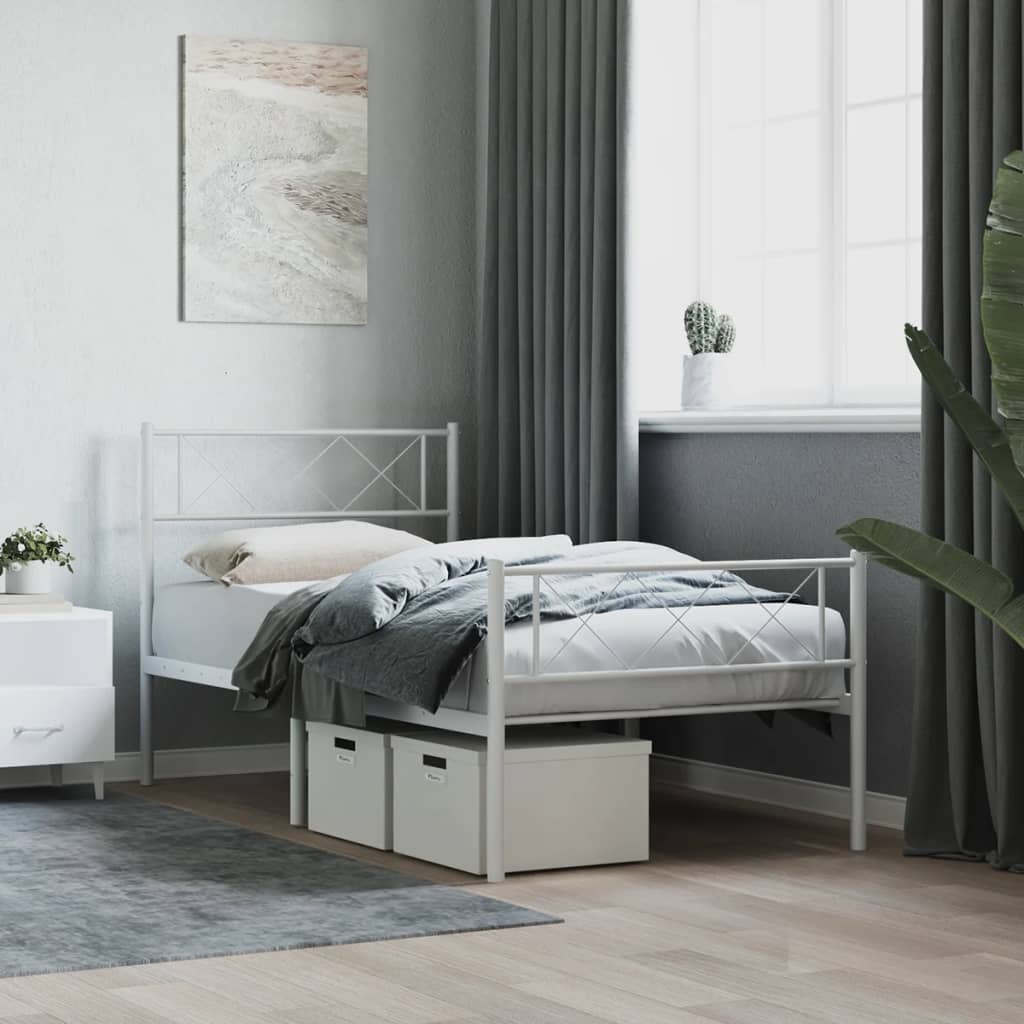 Bedframe met hoofd- en voeteneinde metaal wit 80x200 cm – afbeelding 1