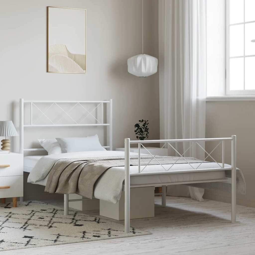 Bedframe met hoofd- en voeteneinde metaal wit 100x200 cm – afbeelding 1