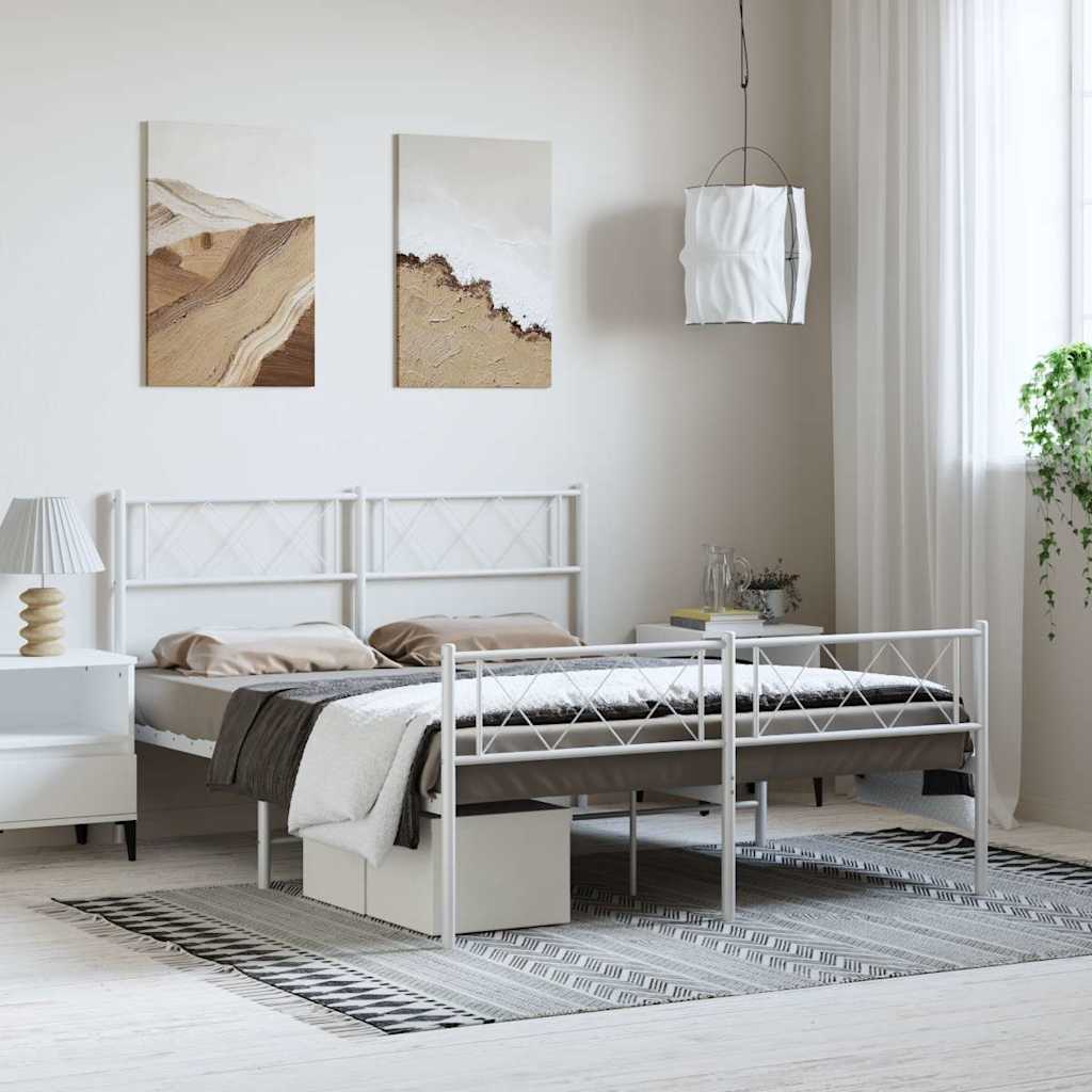 Bedframe met hoofd- en voeteneinde metaal wit 135x190 cm – afbeelding 1