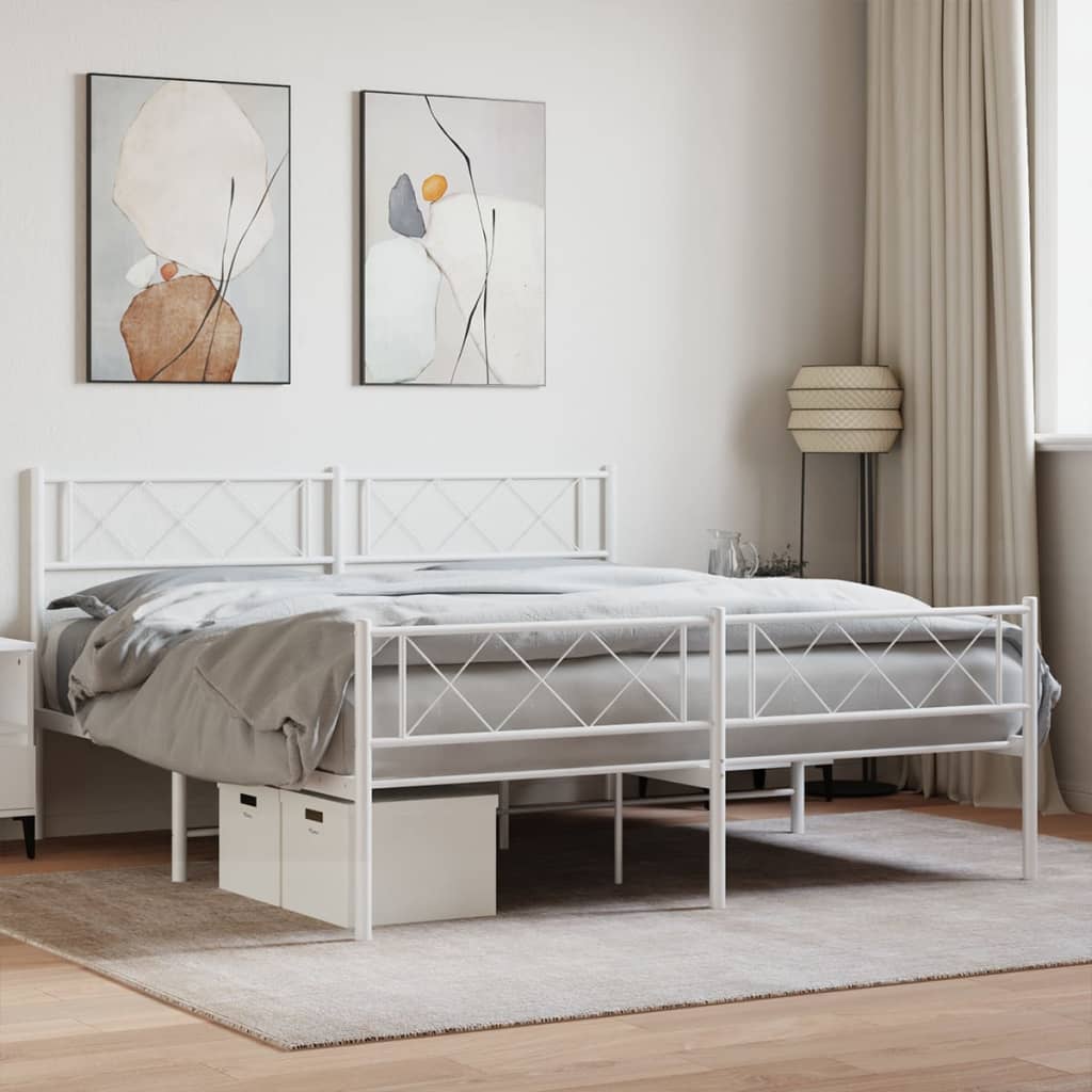 Bedframe met hoofd- en voeteneinde metaal wit 140x190 cm – afbeelding 1