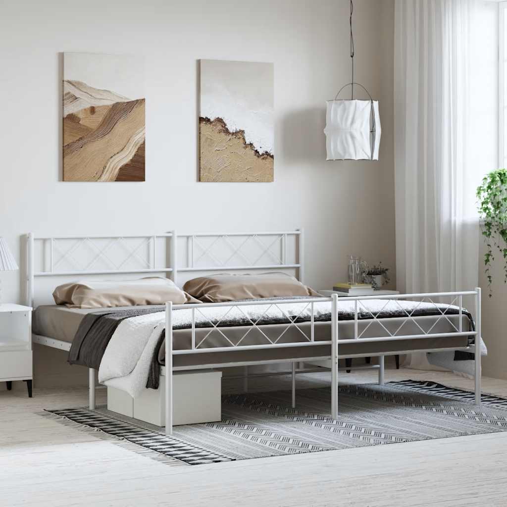 Bedframe met hoofd- en voeteneinde metaal wit 193x203 cm – afbeelding 1