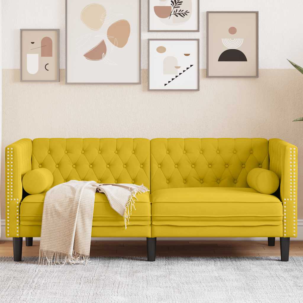 Tweezitsbank Chesterfield-stijl en bolsters fluweel geel