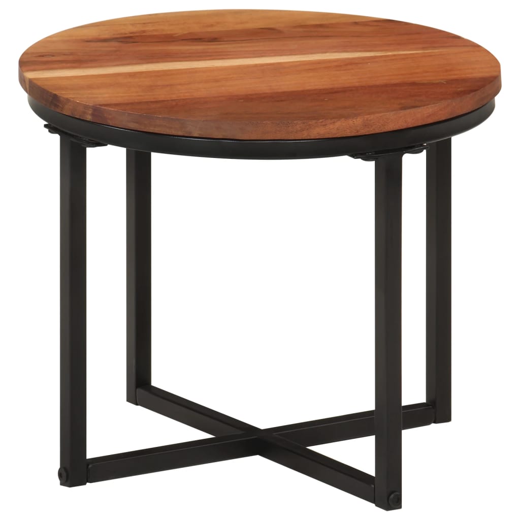 Salontafel 35x35x30 cm massief acaciahout en ijzer – afbeelding 1