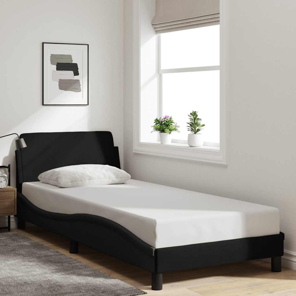 Bedframe met hoofdeinde "Dover" 90x200 cm stof zwart – afbeelding 1