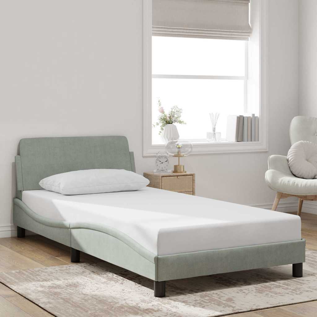 Bedframe "Dover" fluweel lichtgrijs 100x203 cm – afbeelding 1