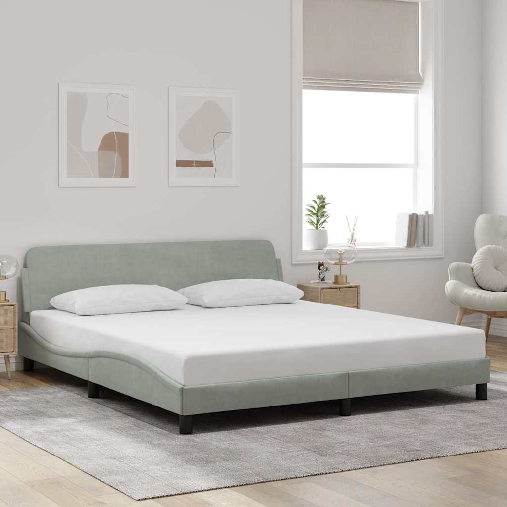 Bedframe "Dover" fluweel lichtgrijs 183x213 cm – afbeelding 1