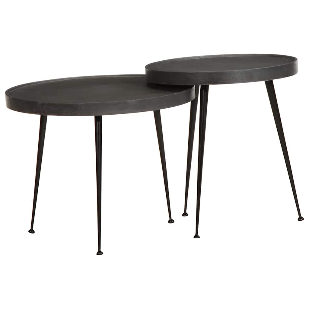Salontafel 2 stuks Zwart bewerkt hout