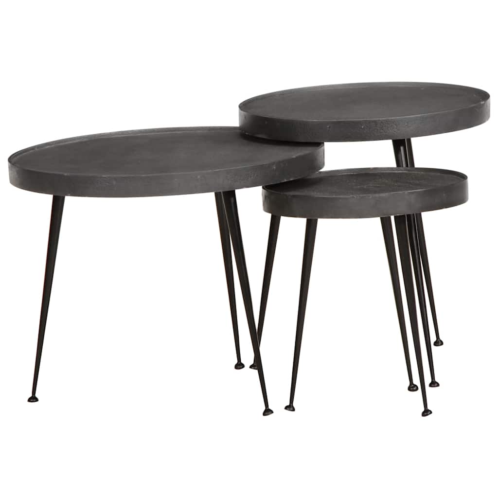 Salontafel 3 stuks Zwart bewerkt hout – afbeelding 1