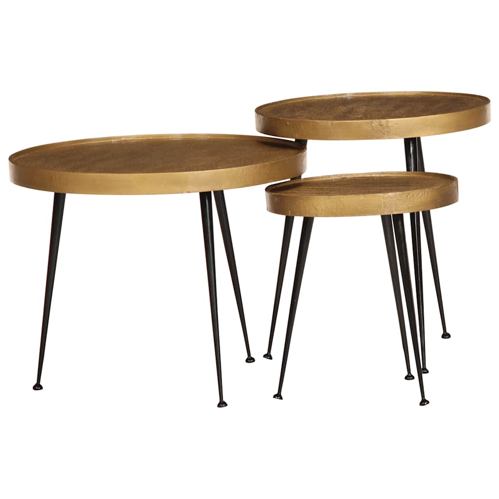 Salontafel 3 stuks Goudkleurig bewerkt hout – afbeelding 1