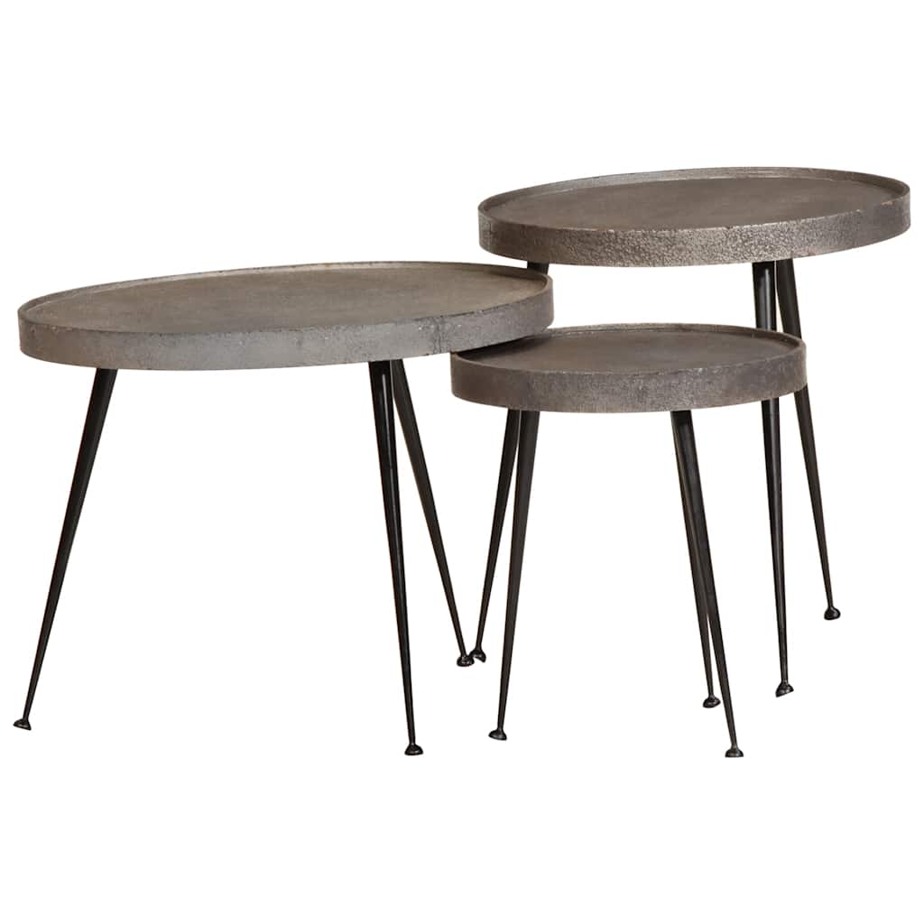 Salontafel 3 stuks zilverkleurig bewerkt hout