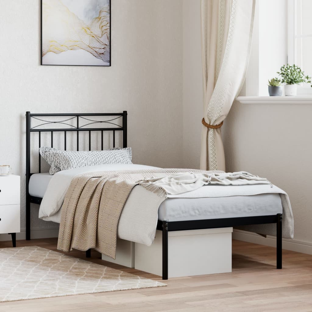 Bedframe met hoofdbord metaal zwart 80x200 cm – afbeelding 1