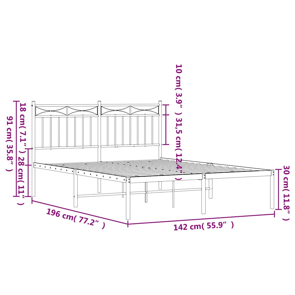 Bedframe met hoofdbord metaal zwart 135x190 cm – afbeelding 10