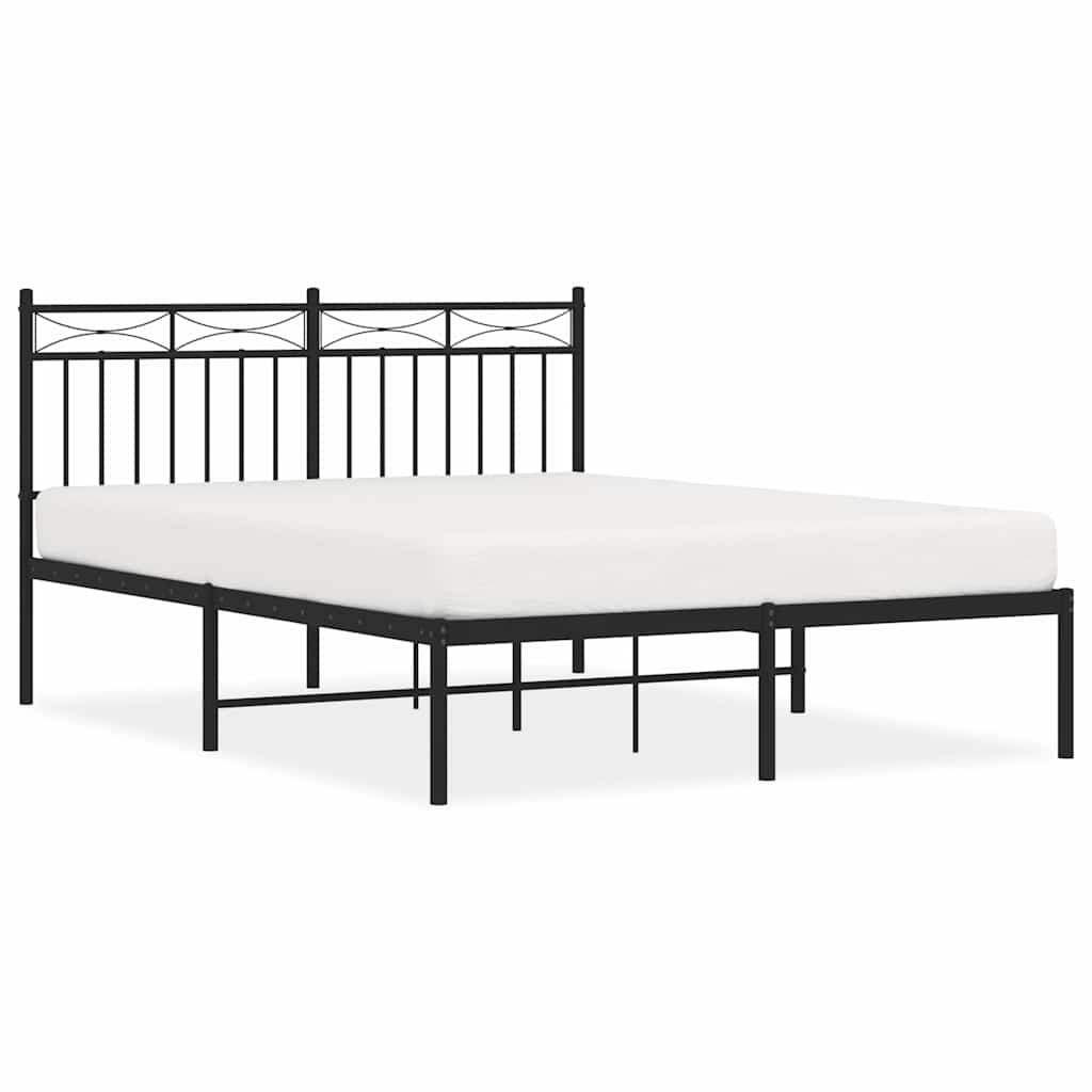 Bedframe met hoofdbord metaal zwart 135x190 cm – afbeelding 2