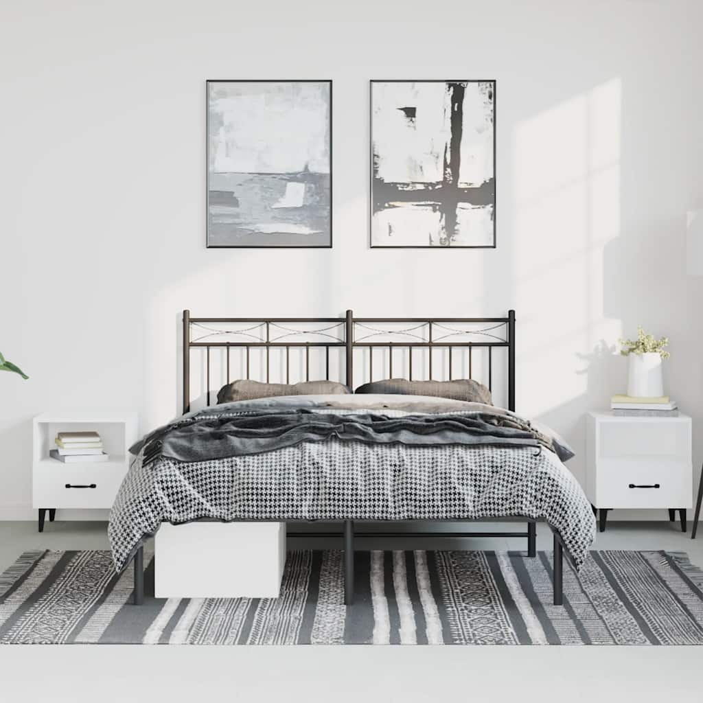 Bedframe met hoofdbord metaal zwart 135x190 cm – afbeelding 3