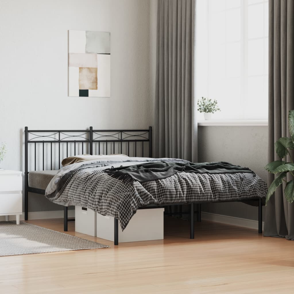 Bedframe met hoofdbord metaal zwart 140x190 cm – afbeelding 1