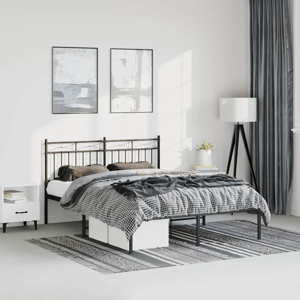 Bedframe met hoofdbord metaal zwart 150x200 cm – afbeelding 1