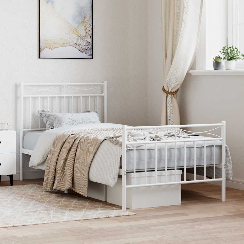 Bedframe met hoofd- en voeteneinde metaal wit 90x190 cm – afbeelding 1
