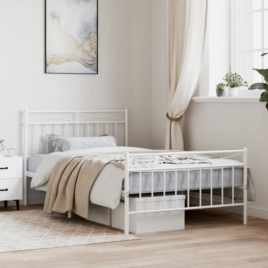 Bedframe met hoofd- en voeteneinde metaal wit 107x203 cm – afbeelding 1