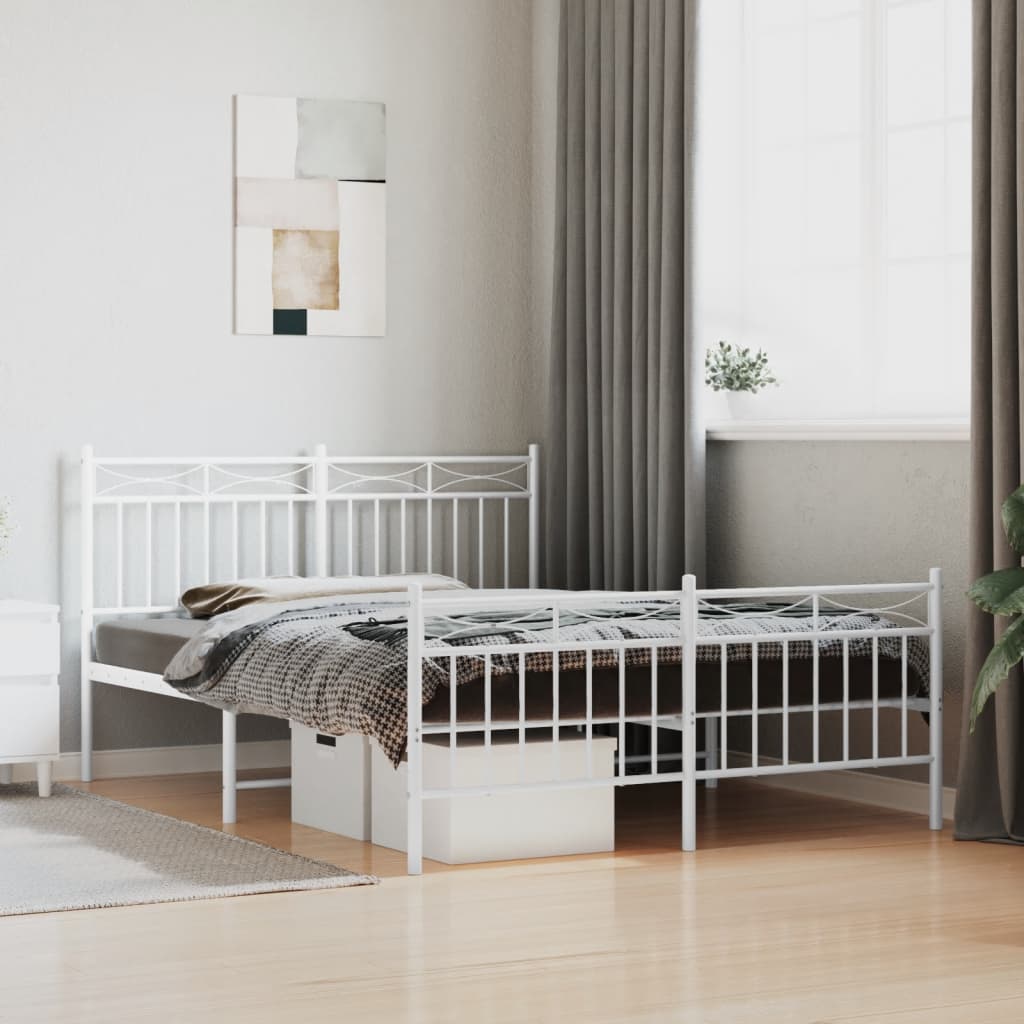 Bedframe met hoofd- en voeteneinde metaal wit 140x190 cm – afbeelding 1