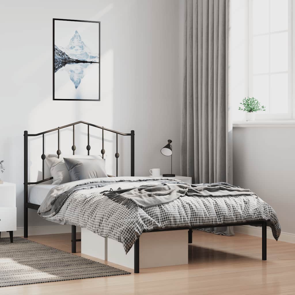 Bedframe met hoofdbord metaal zwart 100x190 cm – afbeelding 1