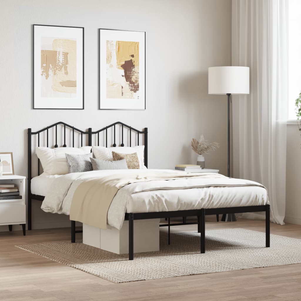 Bedframe met hoofdbord metaal zwart 120x190 cm – afbeelding 1