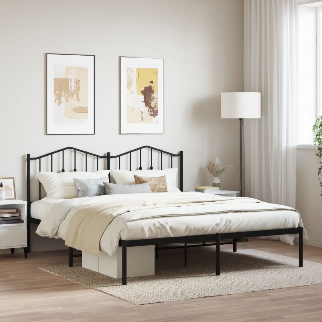 Bedframe met hoofdbord metaal zwart 160x200 cm – afbeelding 1