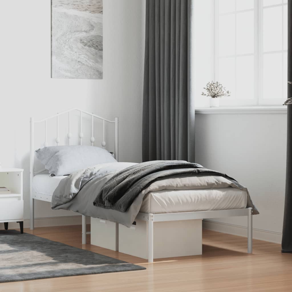 Bedframe met hoofdbord zonder matras metaal wit 75x190 cm – afbeelding 1