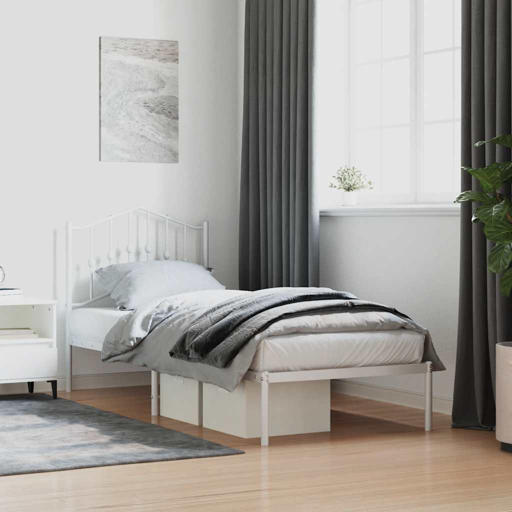 Bedframe met hoofdbord metaal wit 80x200 cm – afbeelding 1