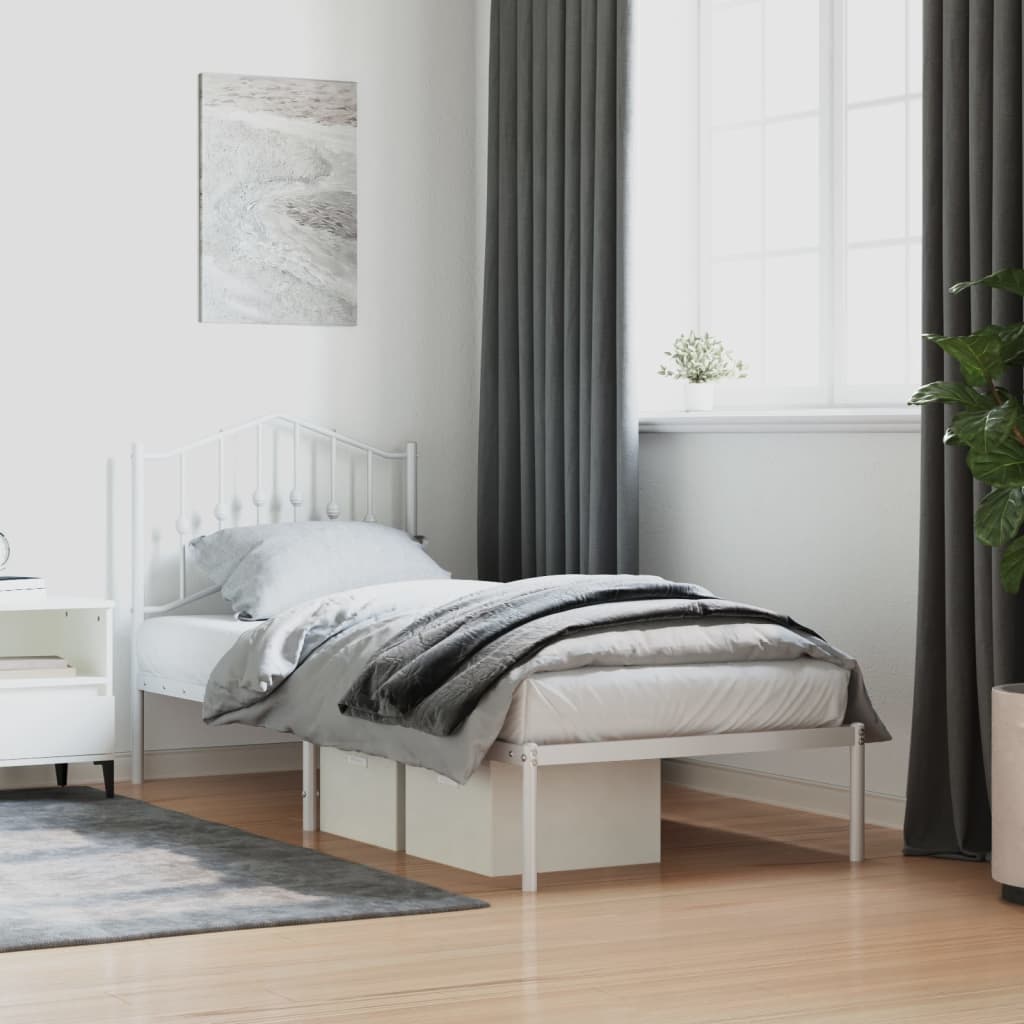 Bedframe met hoofdbord metaal wit 90x190 cm – afbeelding 1