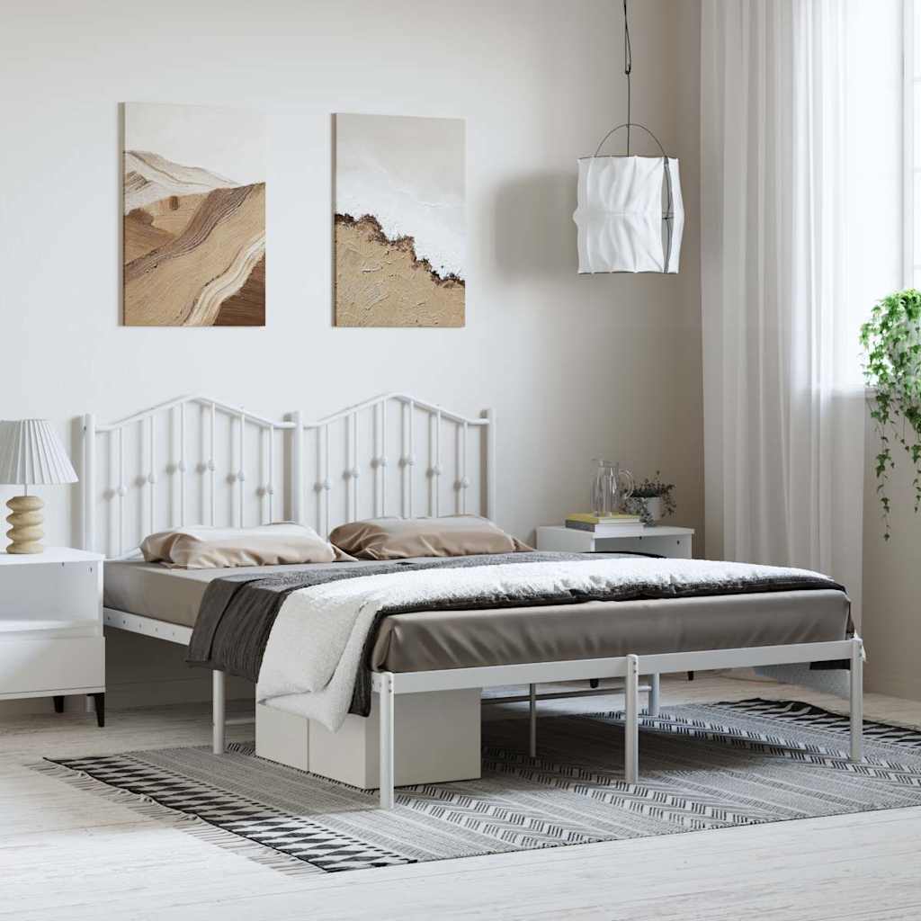 Bedframe met hoofdbord metaal wit 150x200 cm – afbeelding 1