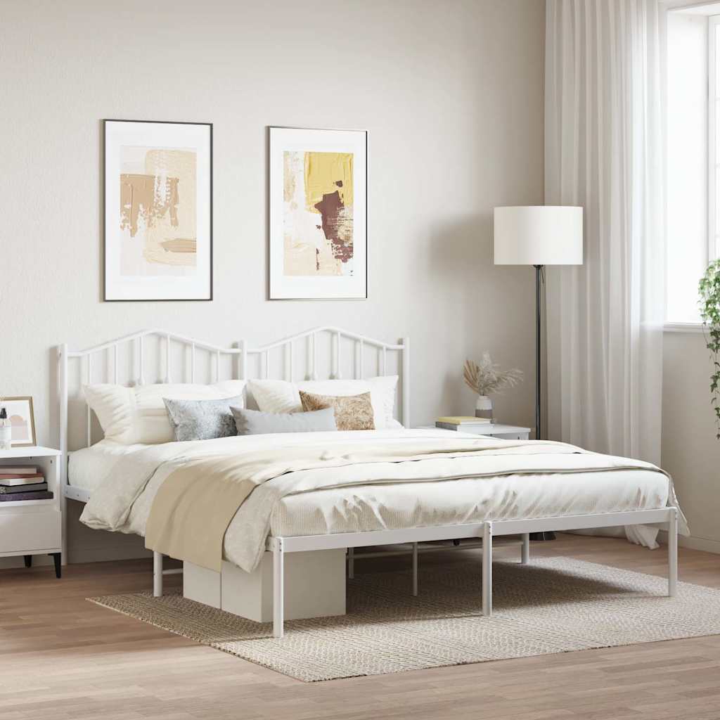 Bedframe met hoofdbord metaal wit 180x200 cm – afbeelding 1