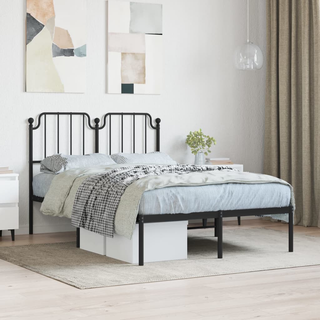 Bedframe met hoofdbord metaal zwart 120x200 cm – afbeelding 1