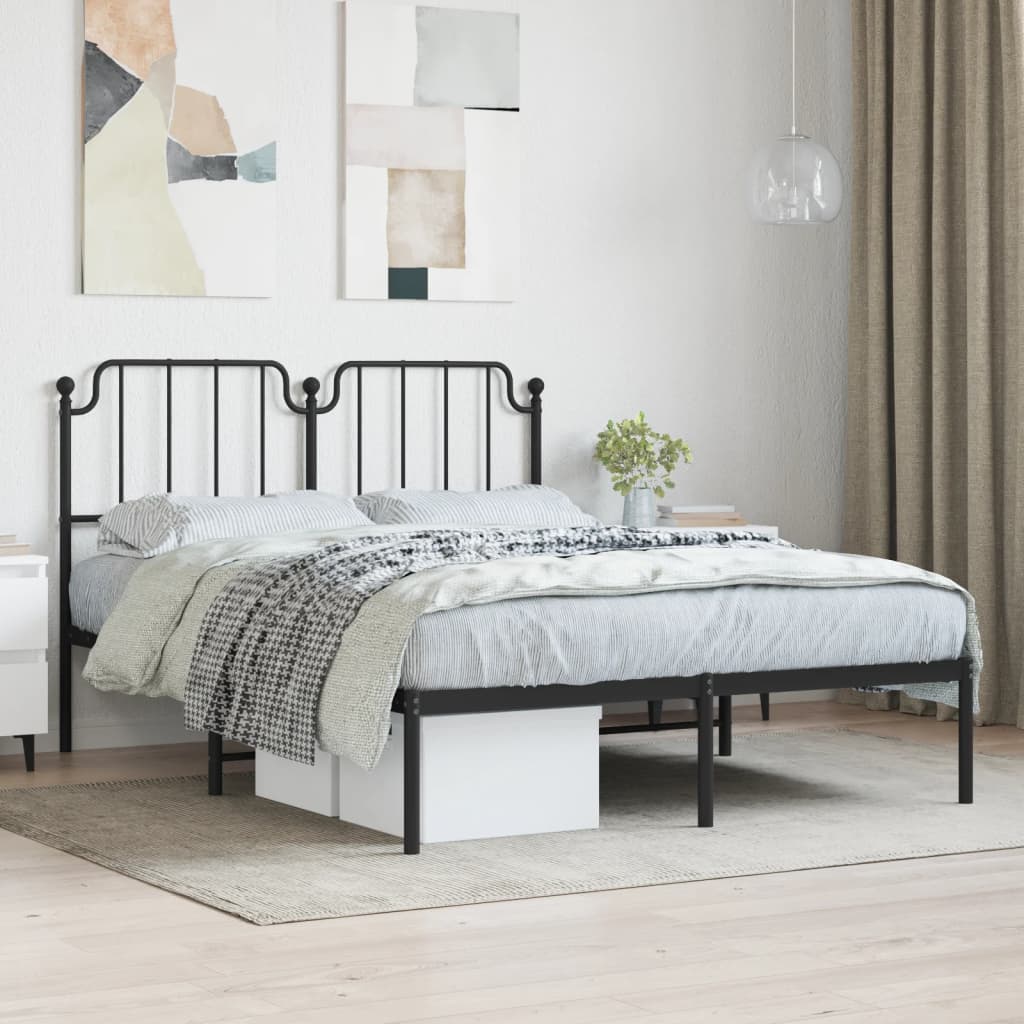 Bedframe met hoofdbord metaal zwart 140x190 cm – afbeelding 1