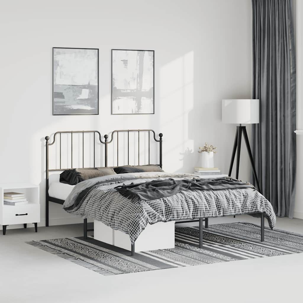 Bedframe met hoofdbord metaal zwart 150x200 cm – afbeelding 1