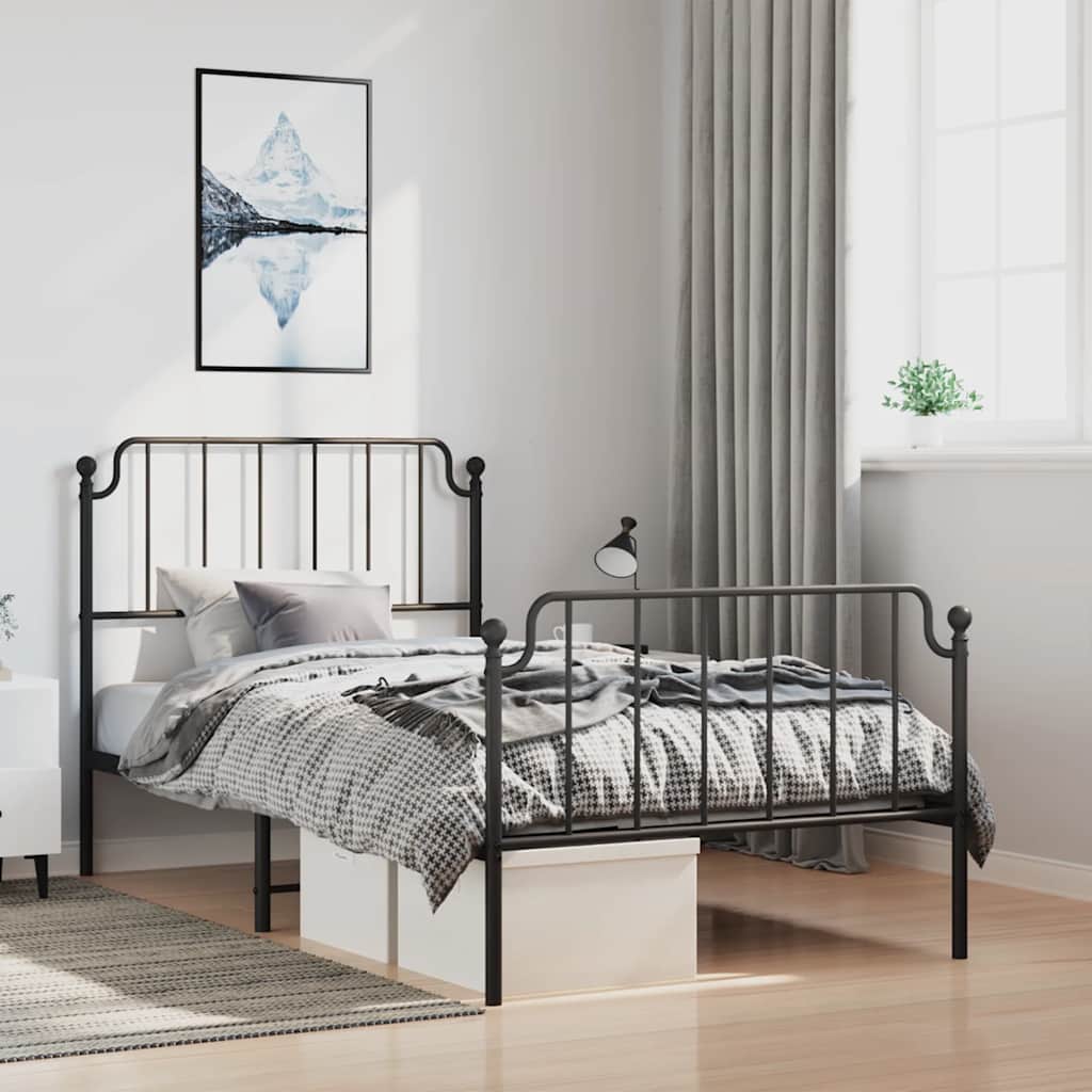 Bedframe met hoofd- en voeteneinde metaal zwart 100x200 cm – afbeelding 1