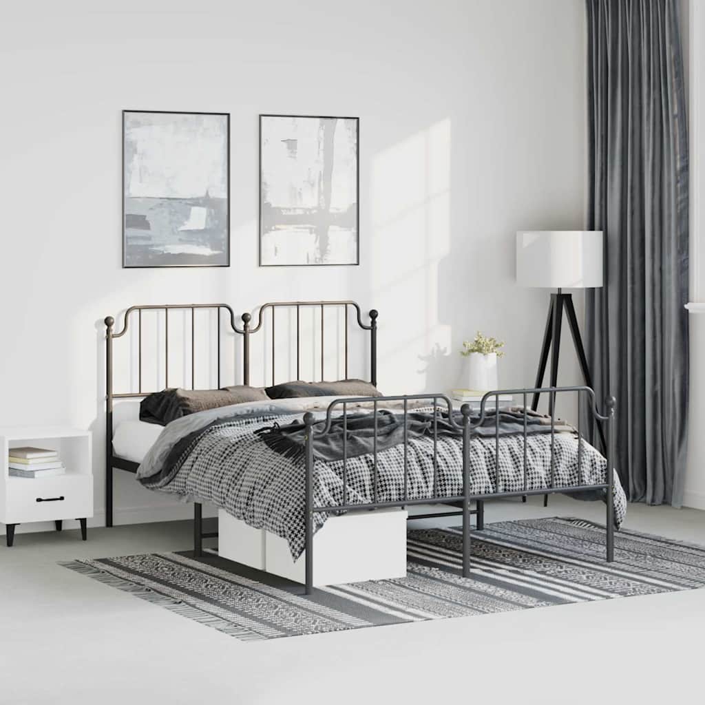 Bedframe met hoofd- en voeteneinde metaal zwart 135x190 cm – afbeelding 1
