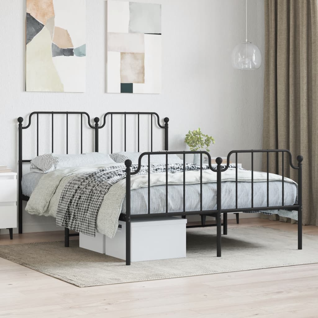 Bedframe met hoofd- en voeteneinde metaal zwart 140x200 cm – afbeelding 1
