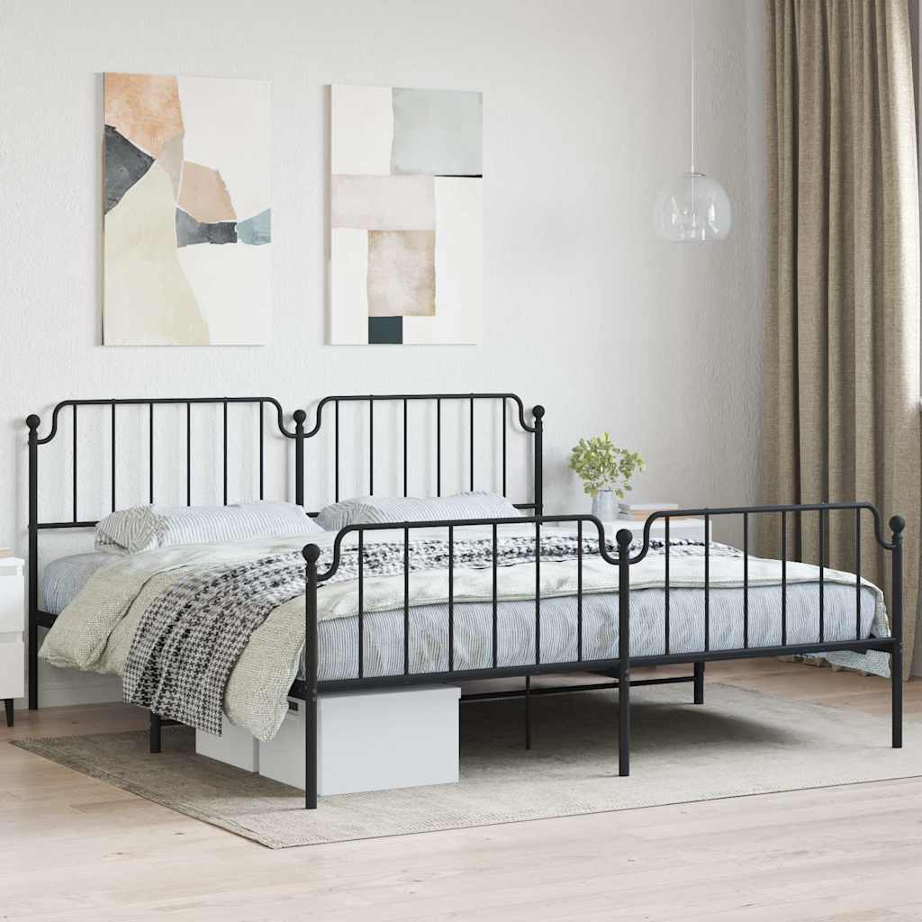 Bedframe met hoofd- en voeteneinde metaal zwart 193x203 cm