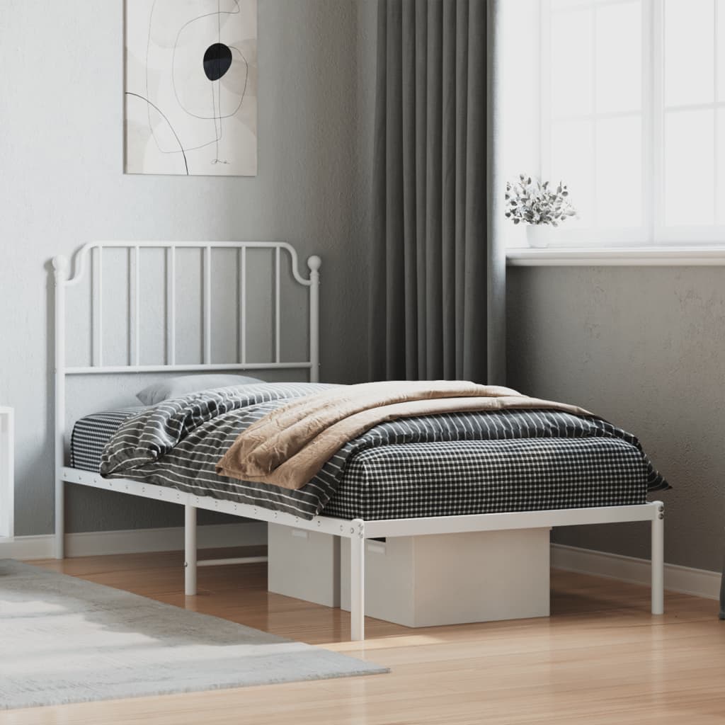 Bedframe met hoofdbord metaal wit 90x200 cm – afbeelding 1