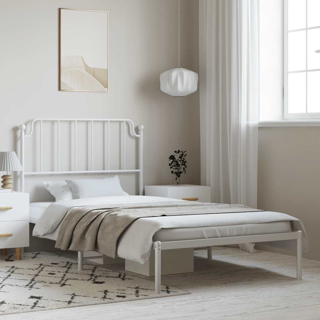 Bedframe met hoofdbord metaal wit 100x200 cm – afbeelding 1