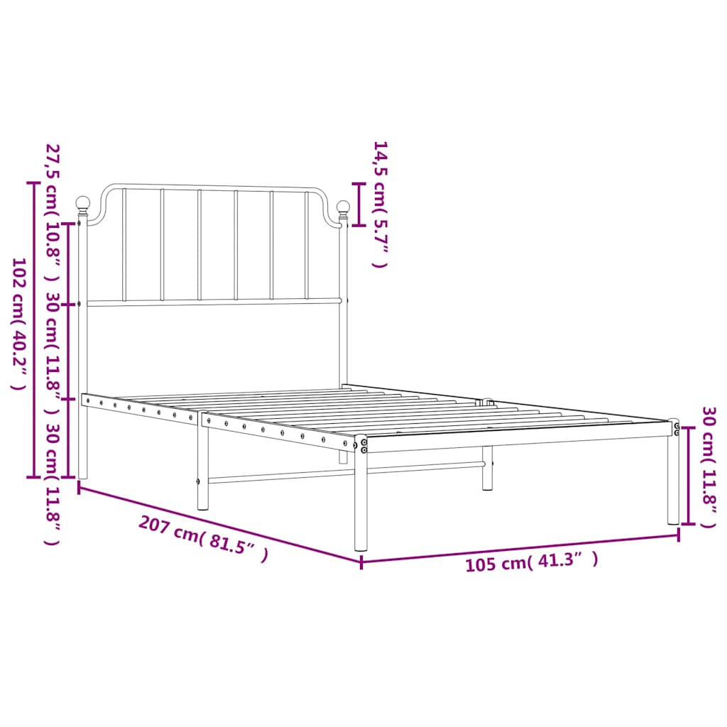 Bedframe met hoofdbord metaal wit 100x200 cm – afbeelding 10