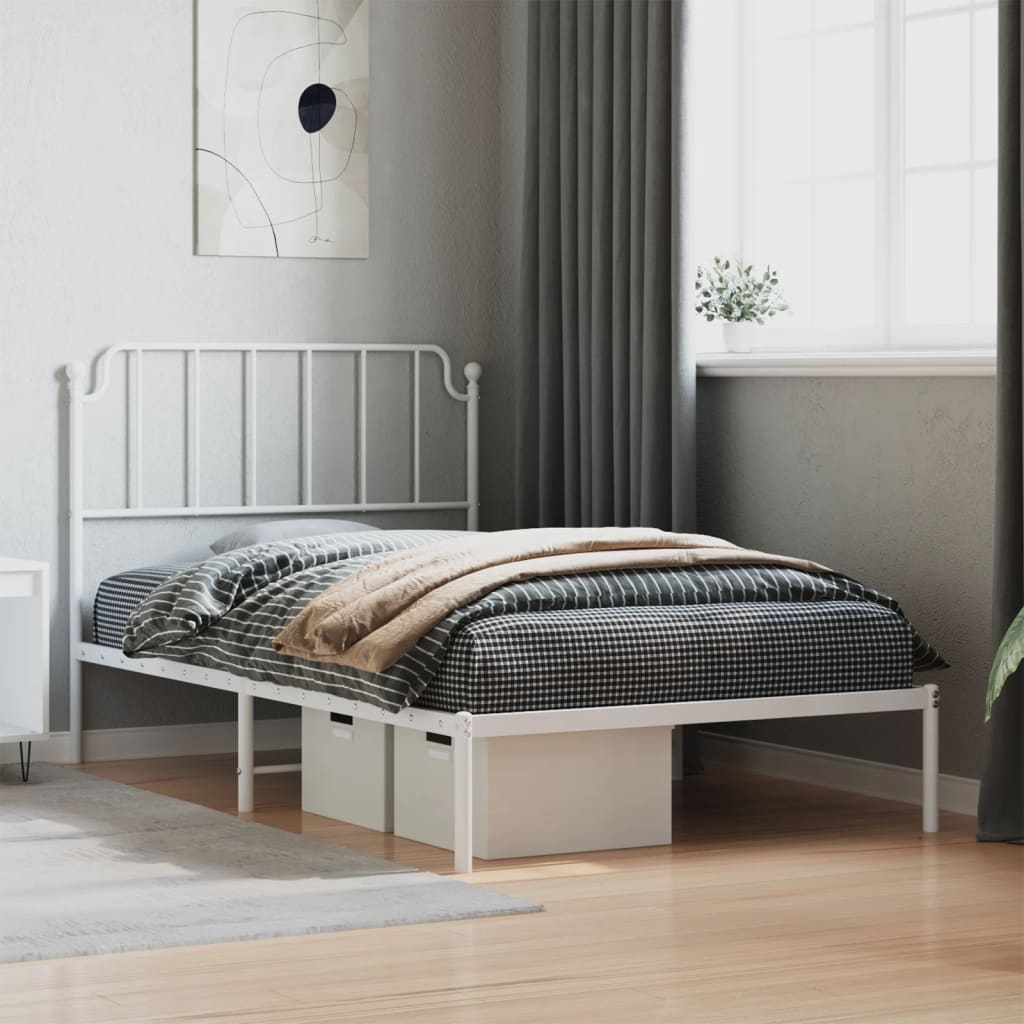 Bedframe met hoofdbord metaal wit 107x203 cm – afbeelding 1
