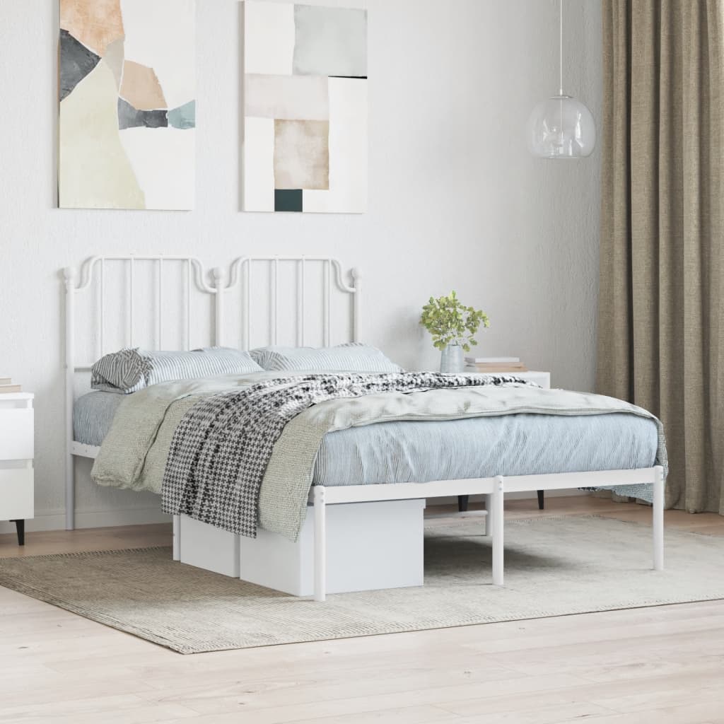 Bedframe met hoofdbord metaal wit 120x200 cm – afbeelding 1