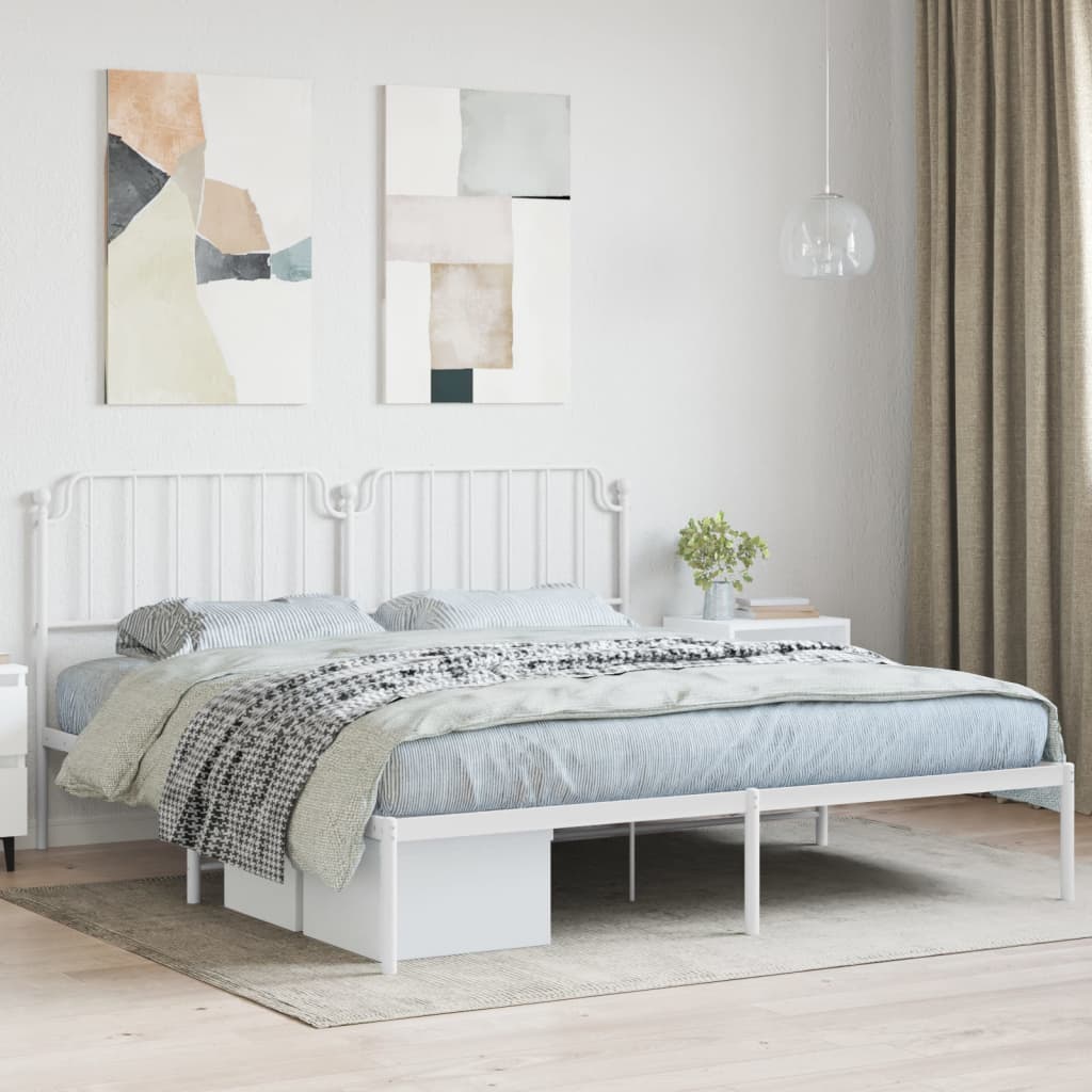 Bedframe met hoofdbord metaal wit 160x200 cm – afbeelding 1