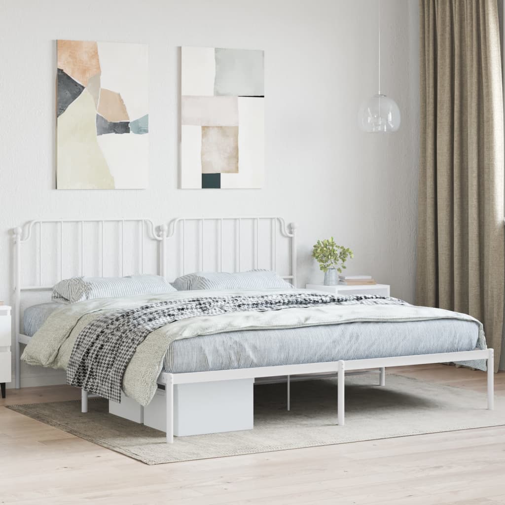 Bedframe met hoofdbord metaal wit 200x200 cm – afbeelding 1