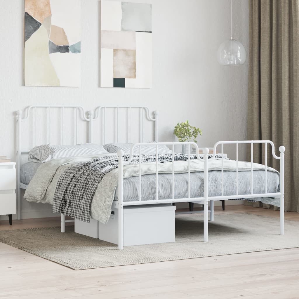 Bedframe met hoofd- en voeteneinde metaal wit 140x190 cm – afbeelding 1