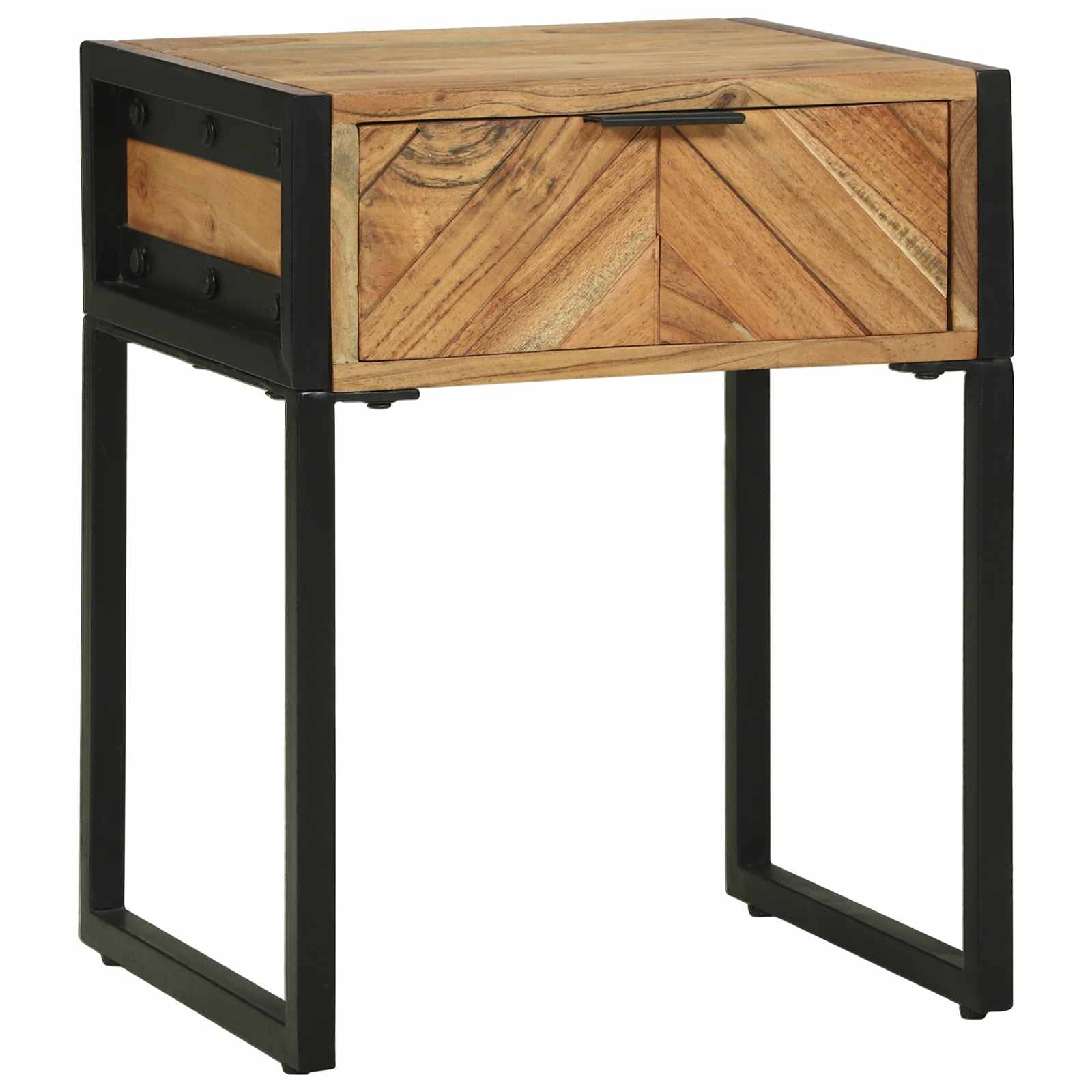 Nachtkastje Bruin 40 x 35 x 50 cm Massief acaciahout en metaal – afbeelding 1